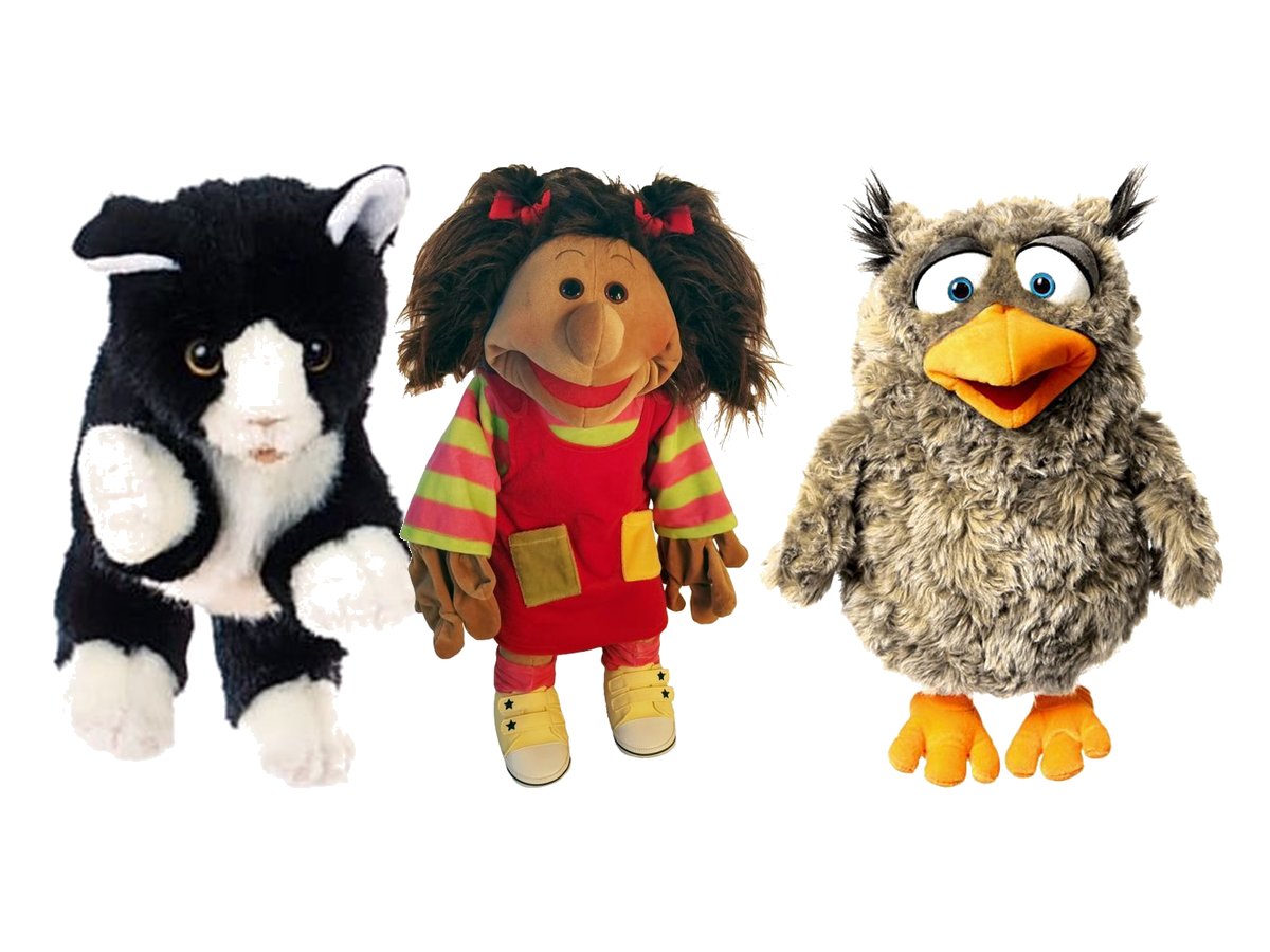 Living Puppets Handpuppen: schwarz-weiße Katze, Mathilda und Eule Eulalie